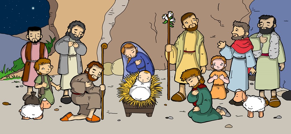 Adoration of the shepherds to the Child Jesus